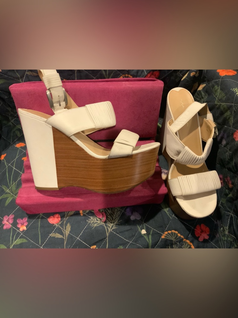 2 pair Via Spiga Leather Wedge Sandals & Calvin Klein  Leather heels sz10
